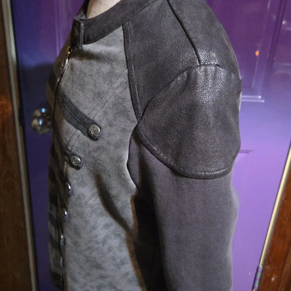 L Harley Davidson Gray Military Jacket Fitted Cropped Jacket Black Parade - Picture 4 of 6